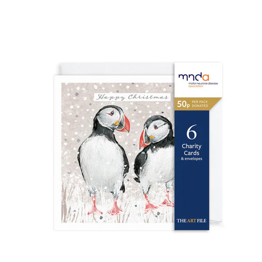 Charity Christmas Card 6pk - Snowy Puffins