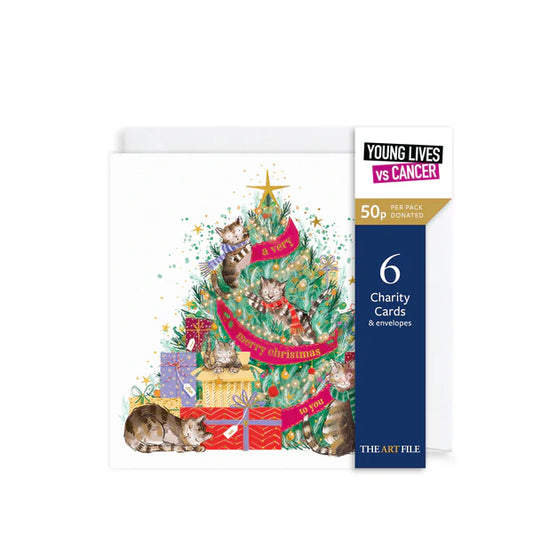 Charity Christmas Card 6pk Cats In Tree