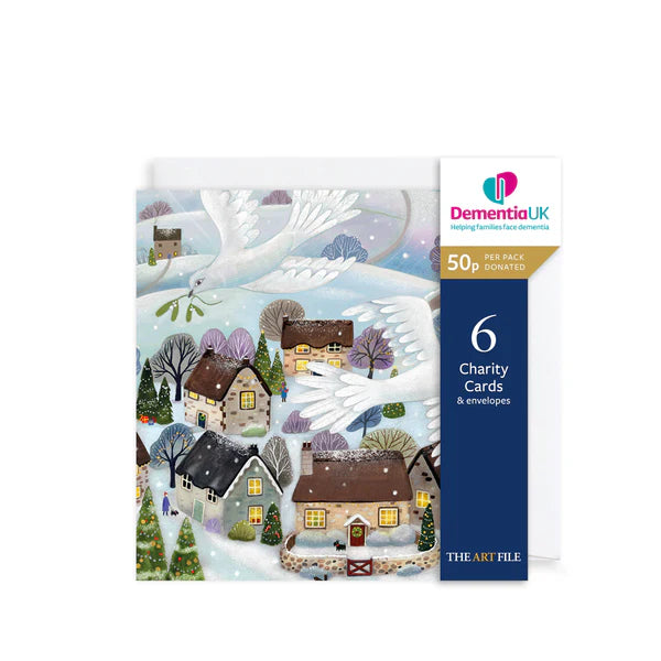Charity Christmas Card Doves Over Village