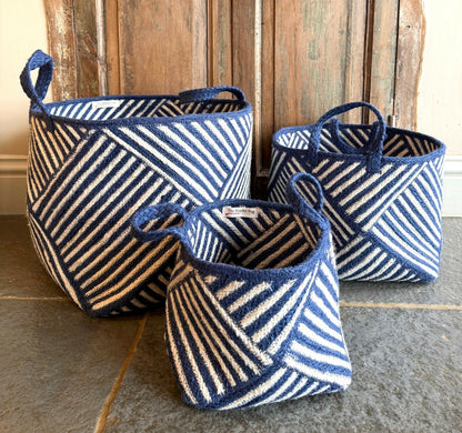The Braided Rug Company Jute Basket Zebra Small Navy | Sustainable Homewares