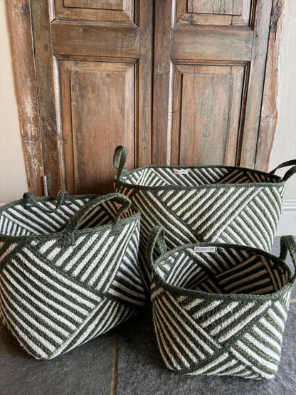 The Braided Rug Company Jute Basket Zebra Medium Olive