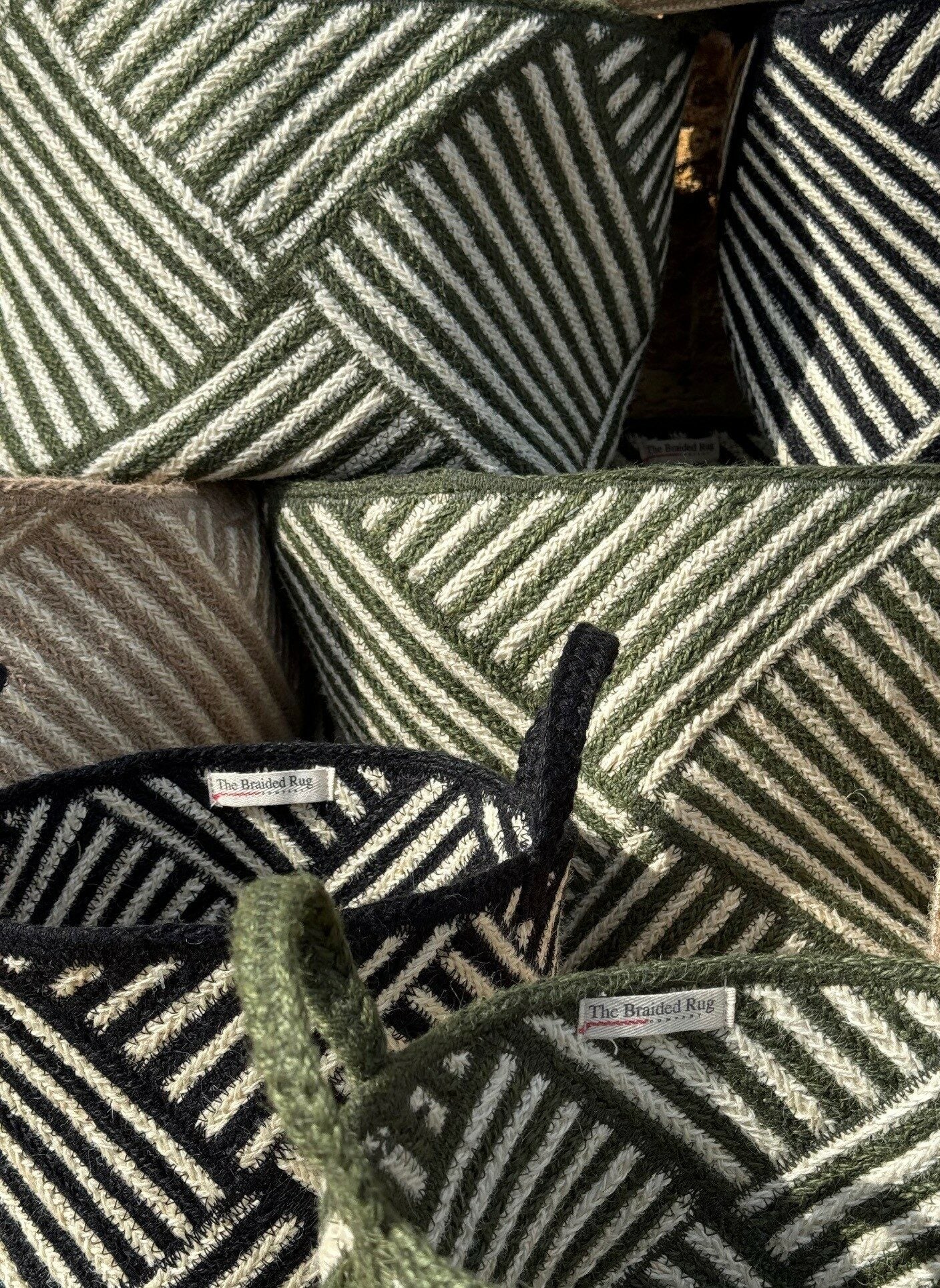 The Braided Rug Company Jute Basket Zebra Small Olive