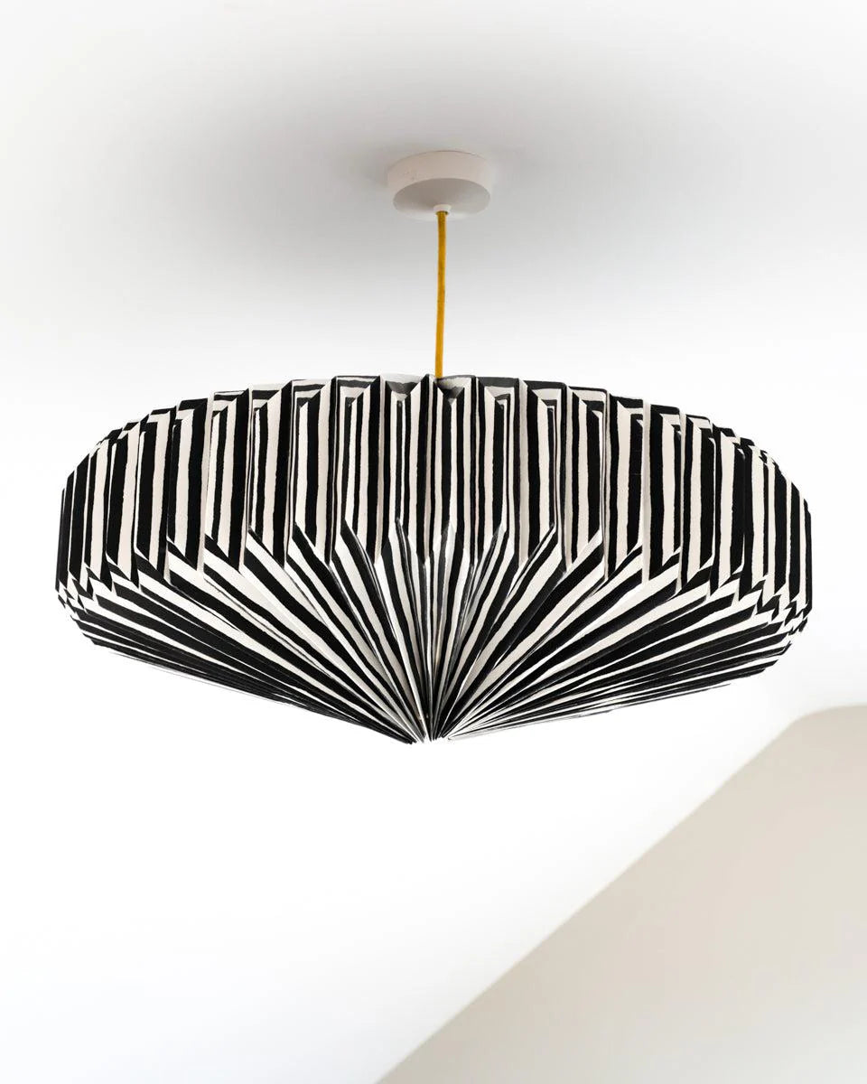Origami Lampshade Saucer Black Hand Drawn Stripes