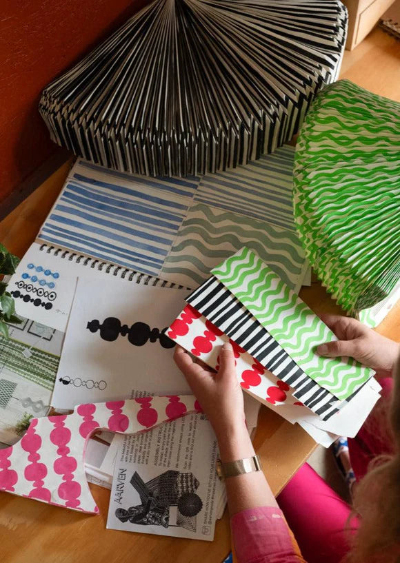 Origami Lampshade Saucer Black Hand Drawn Stripes