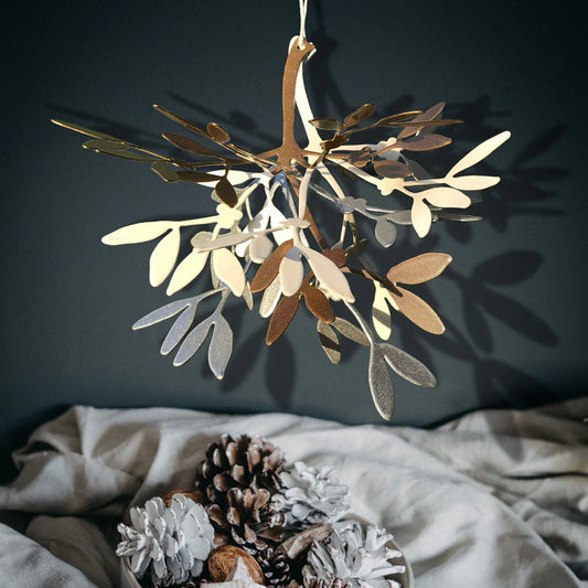 Mistletoe Steel Decoration 3pk Gold/Silver/Cream