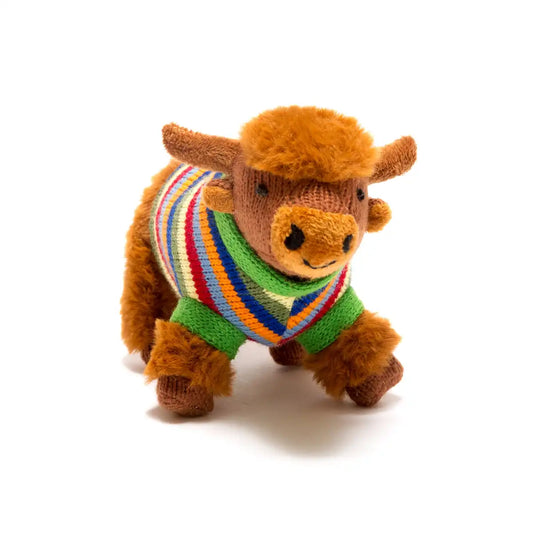 Knitted Highland Cow with Jumper Rattle