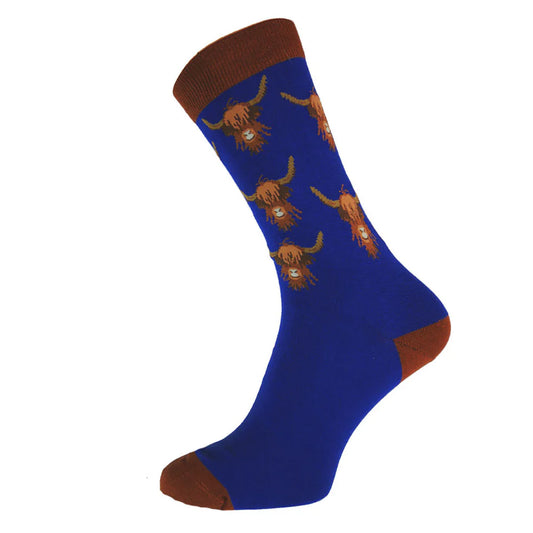 7-11 Bamboo Socks Highland Cow (Blue)