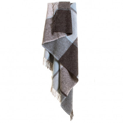 Pure New Wool Throw Block Check Duck Egg (150x183cm)