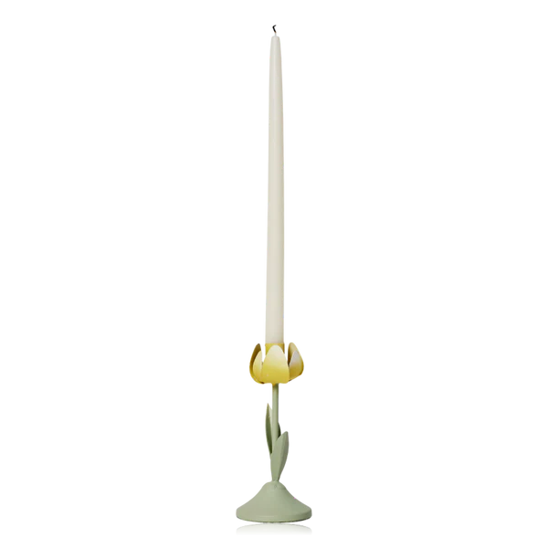 Tulip Candle Holder Yellow & Sage Green 5x11.5