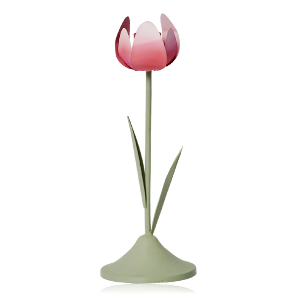 Tulip Candle Holder Pink & Sage Green 8x22