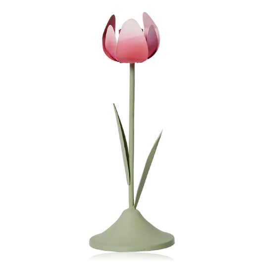 Tulip Candle Holder Pink & Sage Green 8x22