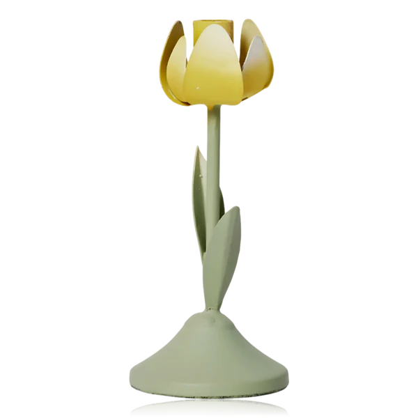 Tulip Candle Holder Yellow & Sage Green 5x11.5