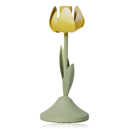 Tulip Candle Holder Yellow & Sage Green 5x11.5