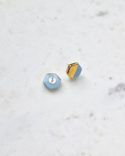 Carrie Block Colour Stud Earrings - Pink & Gold Hexagon