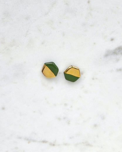 Carrie Block Colour Stud Earrings - Pink & Gold Hexagon