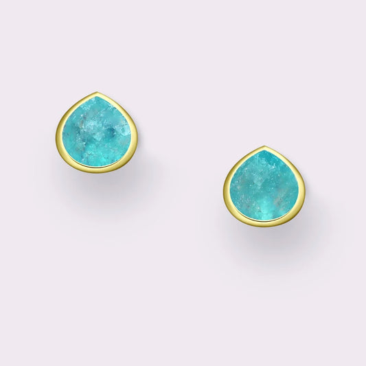 Tear Drop Stone Stud Earrings (Gold/Sky Blue Chalcedony)