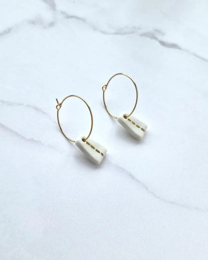 Dash Hoops Earrings - White With Gold