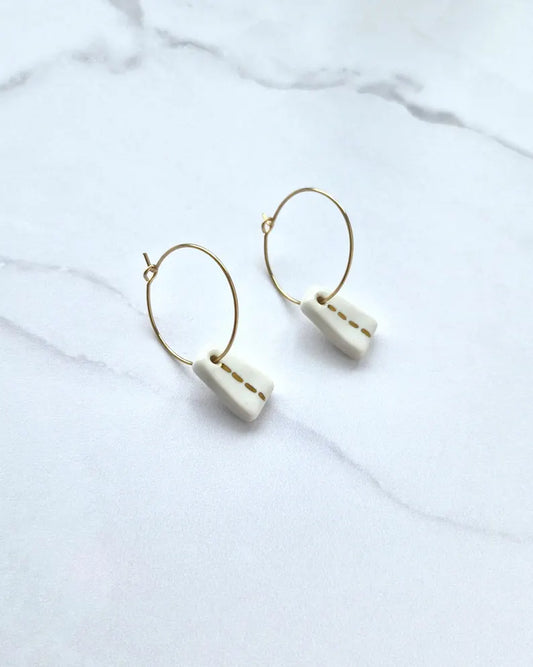 Dash Hoops Earrings - White With Gold