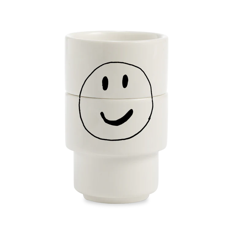 Porcelain Set of 2 Stackable Egg Cups - Smiley