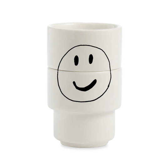 Porcelain Set of 2 Stackable Egg Cups - Smiley