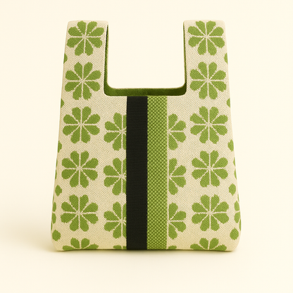 Recycled Knit Bag Floral Stripe Green (Small)