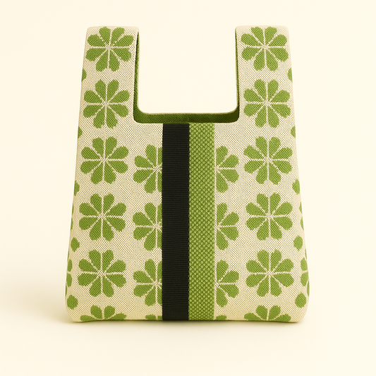 Recycled Knit Bag Floral Stripe Green (Small)