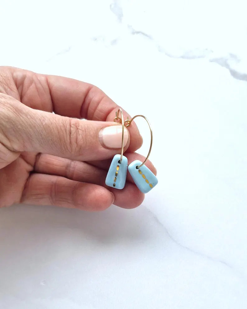 Dash Hoops Earrings - White With Gold