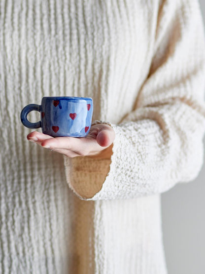 Nini Stoneware Cup Hearts On Blue