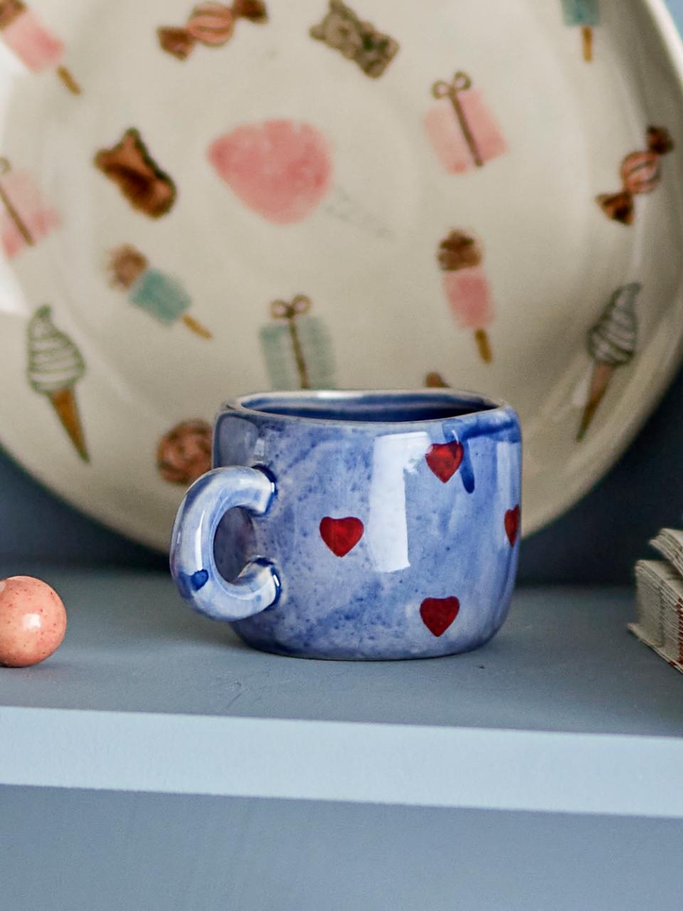 Nini Stoneware Cup Hearts On Blue