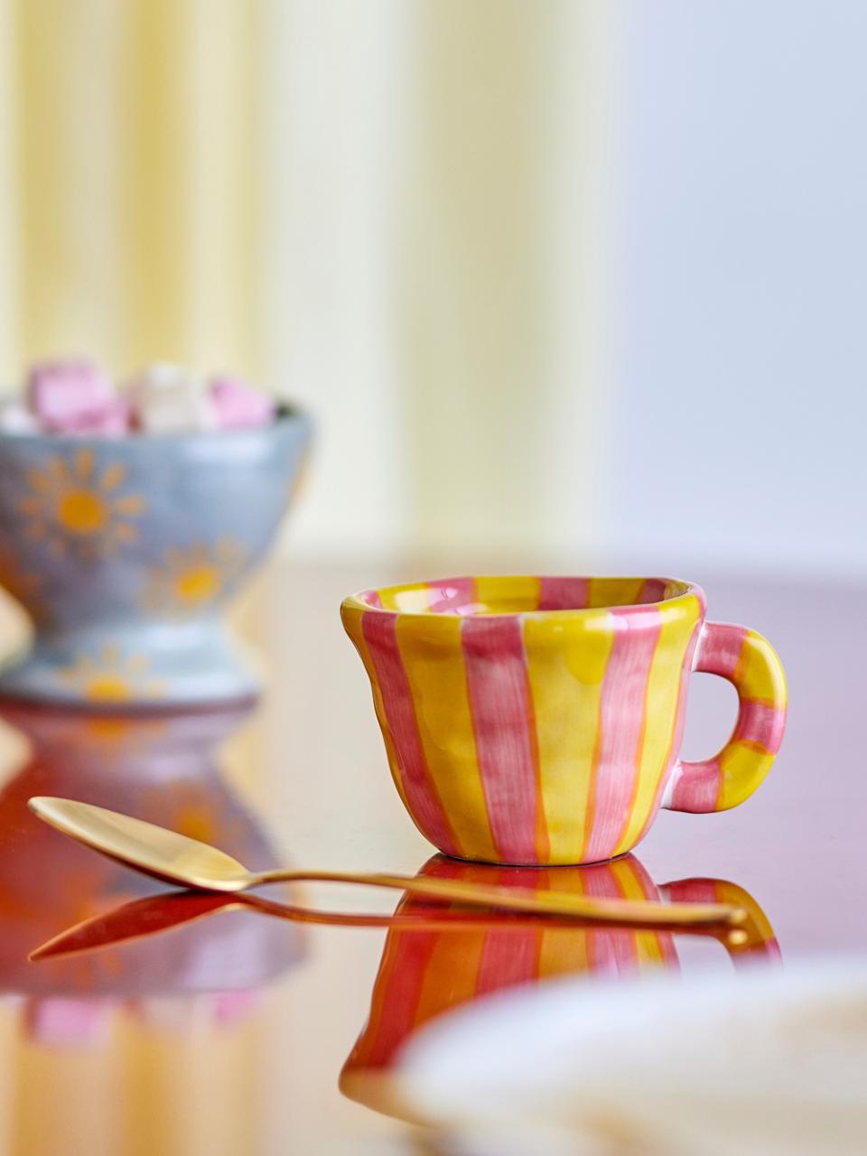 Nini Stoneware Cup Pink/Yellow Stripes