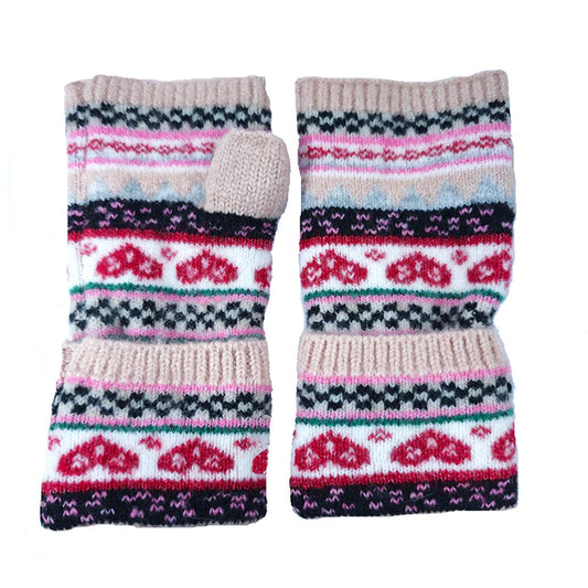 Nordic Heart Fingerless Gloves Pink
