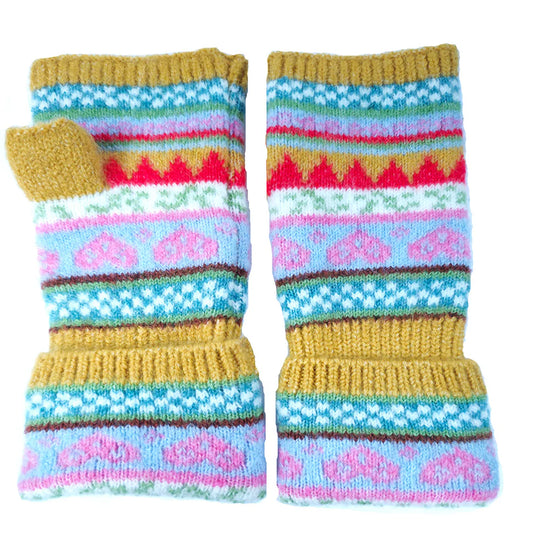Nordic Heart Fingerless Gloves Yellow