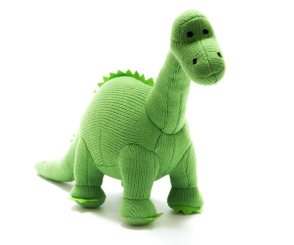 Knitted Green Diplodocus Rattle (0+)