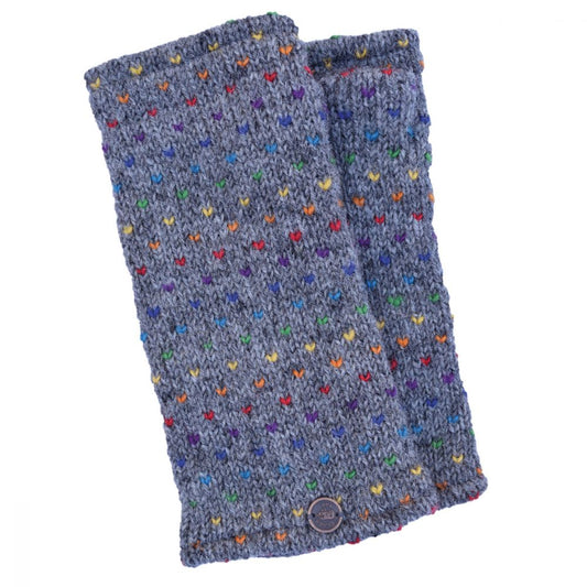 Fleece Lined Wristwarmers Rainbow Tick Mid Grey