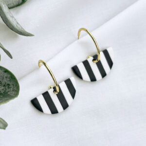 Half Moon Hoop Earrings Black & White