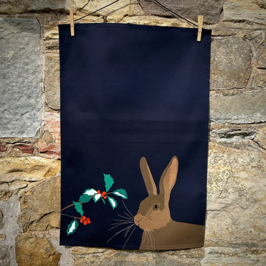 FM Tea Towel Festive Hare