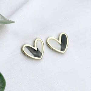 True Heart Stud Earrings Black & White