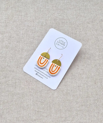 Kam Porcelain & Brass Dangle Earrings (White/Orange)