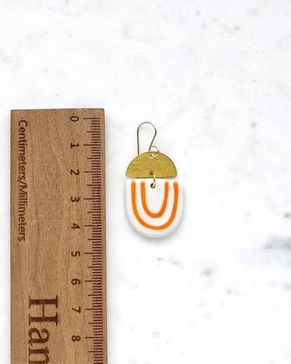Kam Porcelain & Brass Dangle Earrings (White/Orange)