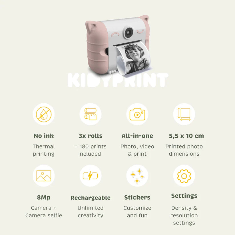 KIDYPRINT Instant Thermal Printing Camera Pink (5+)