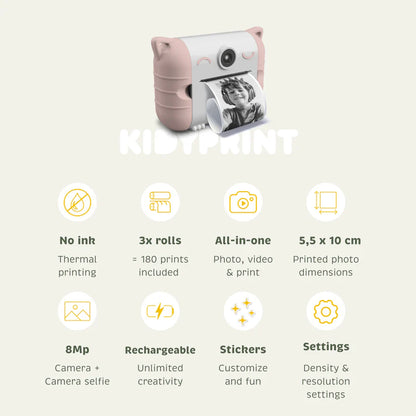 KIDYPRINT Instant Thermal Printing Camera Pink (5+)
