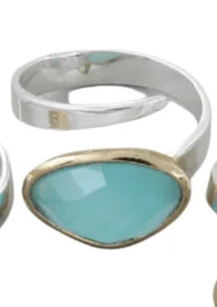 Maha Adjustable Ring Aqua Chalcedony (Gold Plated Sterling Silver)
