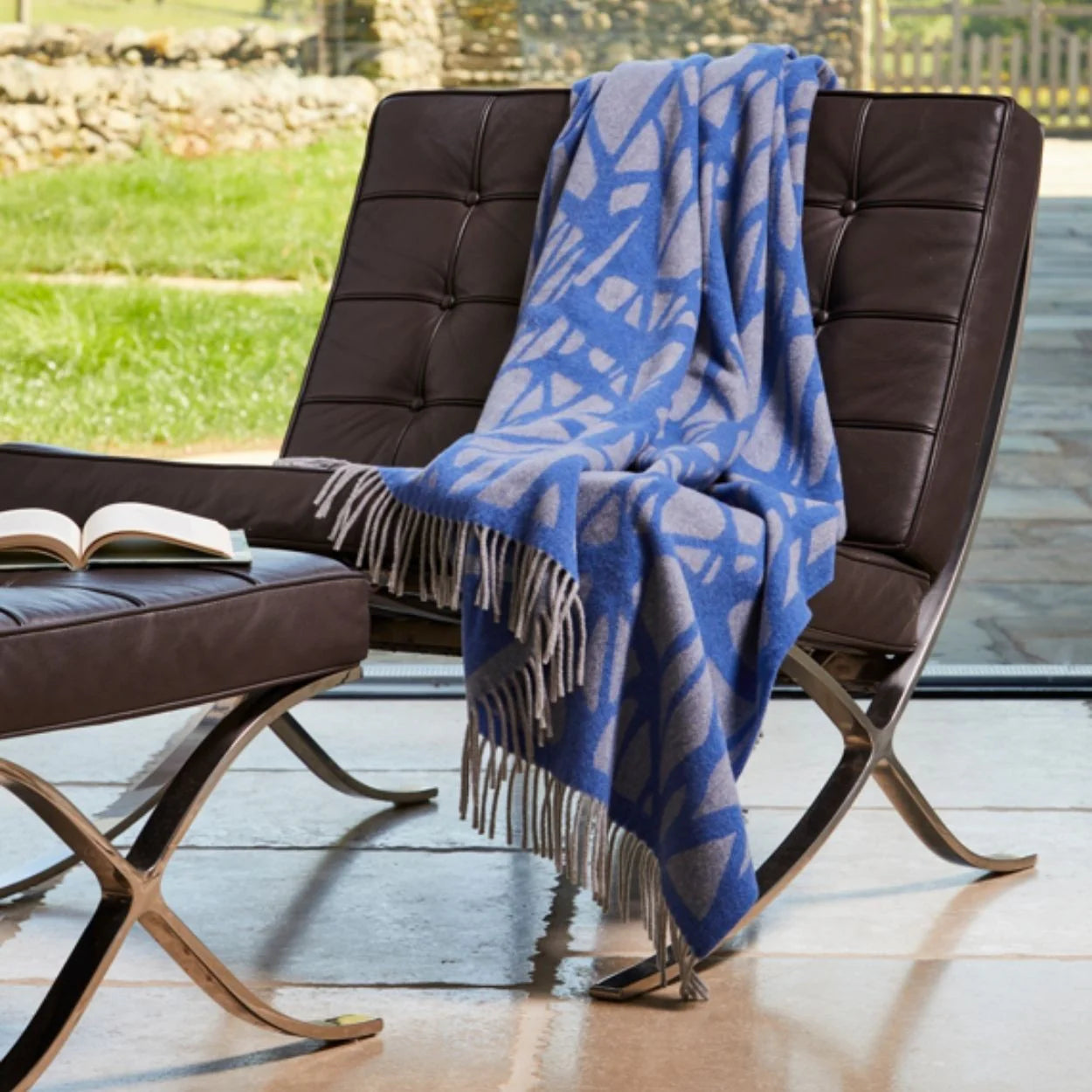 Merino Wool Throw Mosaic Blue (140x180cm)