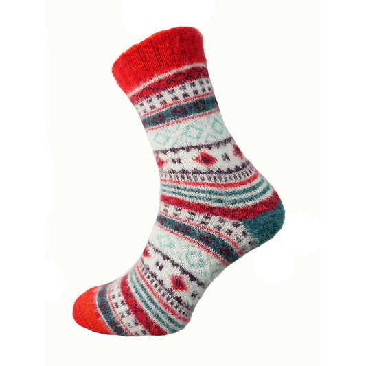 7-11 Wool Blend Socks Red & White Pattern