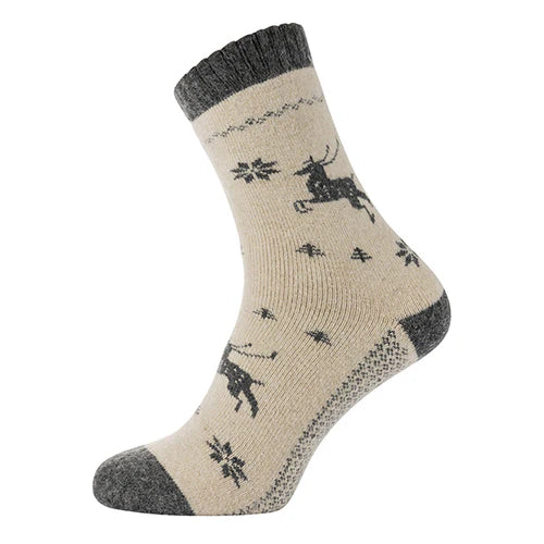 7-11 Wool Socks Cream Reindeer