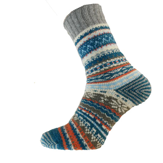 8-12 Wool Blend Socks Scandi (Blue/Grey/Orange)