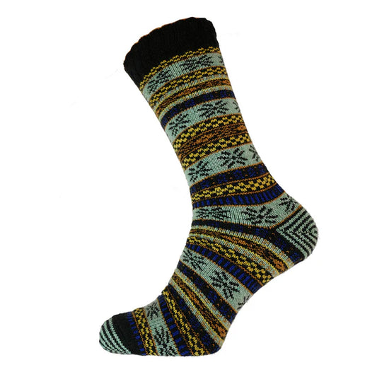 8-12 Wool Blend Socks Nordic (Black/Blue/Yellow)