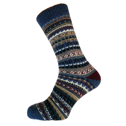 8-12 Wool Blend Socks Nordic (Blue/Black/Burgundy)