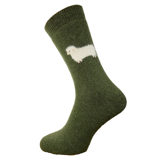 8-12 Wool Blend Socks Fluffy Sheep (Green)