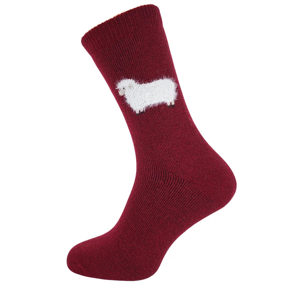 8-12 Wool Blend Socks Sheep (Burgundy)